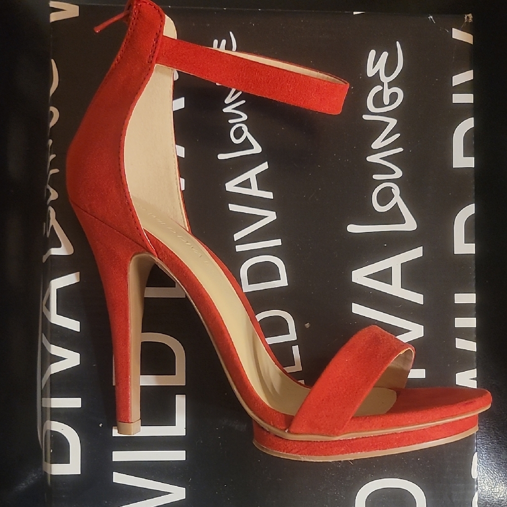 Wild Diva Red Suede Ankle Strap High Heels